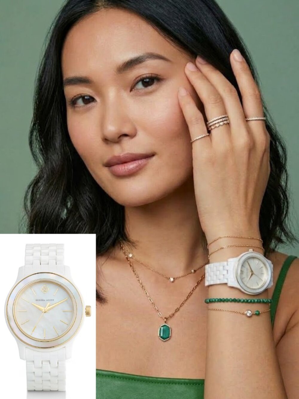 Kendra Scott Alex Two Tone Stainless Steel 35mm Watch White Ceramic Mother Pearl